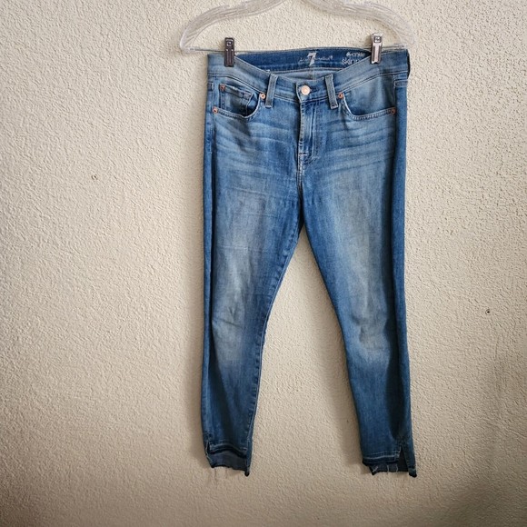 7 for All Mankind the Ankles Skinny Jean Frayed Cutoff Hem in Bright Palms Sz 27 - Picture 2 of 9